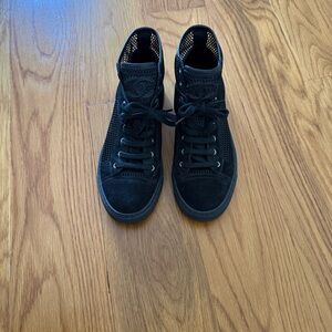 Chanel Black Mesh & Suede CC High-Top Sneakers – Women’s Size 7.5, Gently Worn